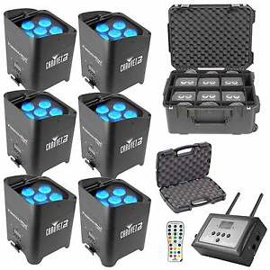 (6) Chauvet DJ Freedom Par Tri-6 D-Fi Wireless Pars with SKB Case & FlareCON Air