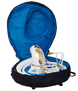 WHITE COLORED + BRASS POLISHED Bb PITCH SOUSAPHONE FOR SALE WITH FREE CASE + MP