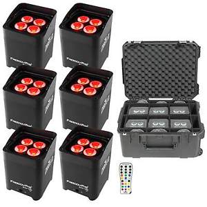 (6) Chauvet DJ Freedom Par Quad-4 IP D-Fi Wireless Rechargeable LED Pars w Case