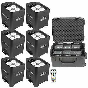(6) Chauvet DJ Freedom Par Quad-4 D-Fi Wireless Pars w SKB Case & FlareCON Air