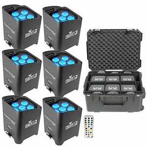 (6) Chauvet DJ Freedom Par Tri-6 D-Fi Wireless Rechargeable LED Pars w SKB Case