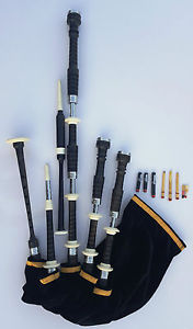 NEW SCOTTISH GREAT HIGHLAND BAGPIPE HAND ENGRAVED AFRICAN BLACK WOOD