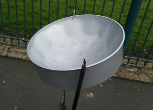 Steel pan drum with sticks and stand in perfect tune.  Ready to play