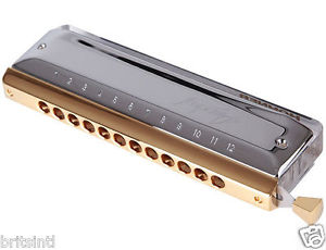Hohner Amadeus Harmonica Chromatic C Key 12 Holes Chrome Gold Germany 7544/48