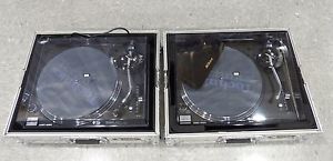 A pair of Technics SL-1210MK5 Analog DJ Turntable with Odyssey Flight Case Kit