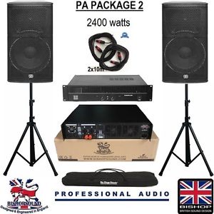 12" Speaker PA Pacakage System 2400w Peak With Amplifier Cables Stands & Gigbag