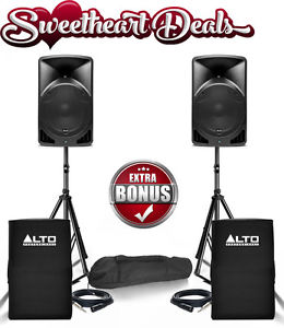 NEW Pair Alto TX15USB 600W Active Speakers w/USB Player Stands Bag Cables Covers