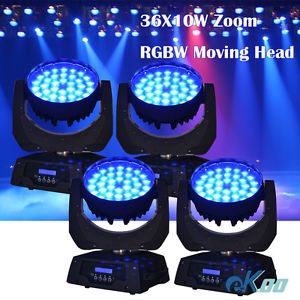 4Pcs! 36X10W RGBW LED Zoom Moving Head Wash Stage Light DJ Disco Party American