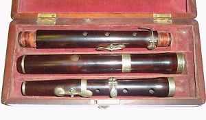 Antique wooden flute with silver band 4 keys