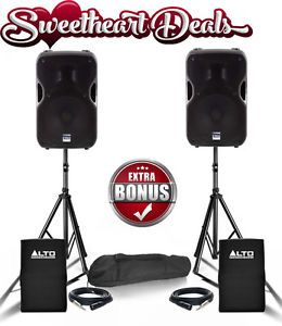 Pair (2) Alto TS115W Active 800W Loudspeakers Wireless w/ Stand Cables Bag Cover