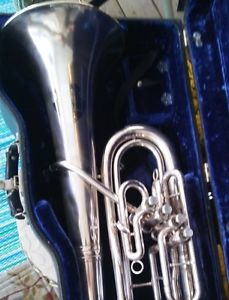NICE KING SILVER BARITONE EUPHONIUM MADE USA #681435 4 VALVES/SLIDES/CASE GOOD