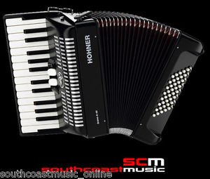 NEW HOHNER BRAVO 2 II 48 BASS PIANO ACCORDION BLACK FINISH WITH CASE & STRAPS
