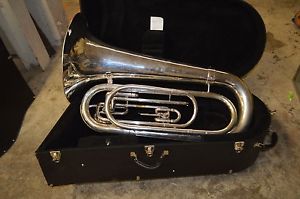 Profession 2 Valve Silver Tuba Marines Bugle Corps ( Kantsul ? ) w/ Hard Case
