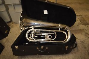Profession 2 Valve Silver Tuba Marines Bugle Corps ( Kantsul ? ) w/ Hard Case