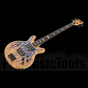 ESP Custom Shop B-1 Neck-Thru Lined Fretless bass - Natural w/ Flames Graphics