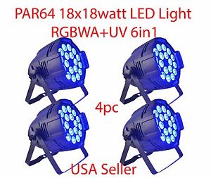 LOT DJ PAR 64 18x18w LED LIGHTS RGBWA+UV 6in1 6COLOR DMX512 STAGE PARTY SHOW 4PC