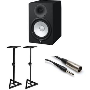 Yamaha HS8 Active Monitors Pair with TRS XLR-Male Cables and Speaker Stands