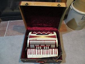 Vintage Fancy Pearled United Red Accordion Musical Instrument