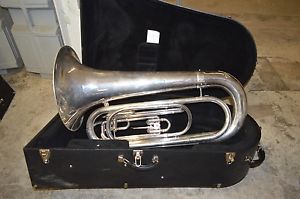 Profession 2 Valve Silver Tuba Marines Bugle Corps ( Kantsul ? ) w/ Hard Case