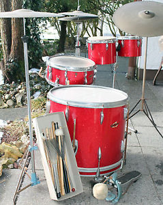 TRIXON SCHLAGZEUG DRUM PERCUSSION SNARE RED SPARKLE 2xBECKEN HIHAT PEDAL STÄNDER