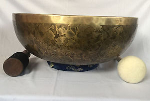 Meditating 5 Buddha & Double Vajra Carved Tibetan Buddhist Finest craft Bowl
