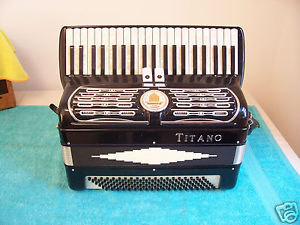 TITANO 120 bass Accordion 2 & 4 Reeds Black Tube Chamber Accordian  VG Cond.