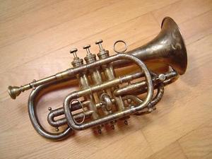 Beautiful Vintage Original Gold Plate Early Century Shepard's Crook Cornet