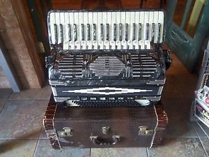 Vintage Italian Castelfidardo Piano Accordion Black Mother of Pearl with Case