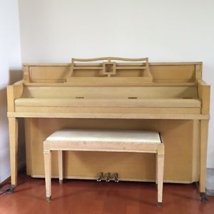 Chickering Upright Piano and Bench, Blonde on Blonde, Mid Century Modern Design