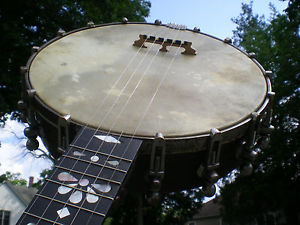 Antique c.1870's Ornate American Banjo Vintage Open-Back Carved Neck 5-String