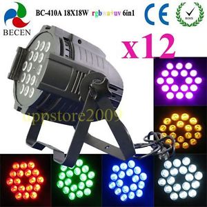 12pcs high brightness 18x18w rgbwa uv 6in1 led par can light 10CH