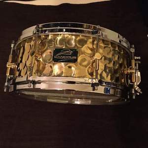 Very Good! CANOPUS HB-1455 Hammered Brass Snare Drum 14"x5.5" w/Softcase