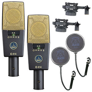 AKG C414 XLII Large Diaphragm Multi Pattern Condenser Microphone Pair NEW