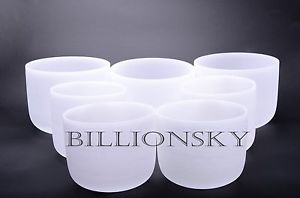 Perfect Pitch Chakra Tuned Set of 7 Frosted Quartz Crystal Singing Bowls 8''-10'