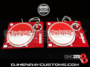 2 custom red & white Technics SL 1200 mk2's with white/red leds & DHC STR8 Arms