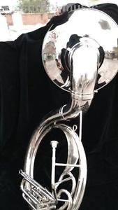 Big 25''Sousaphone Silver Chrome Nickle 3 Valve Sousaphone Case Box & Mouth Pc.