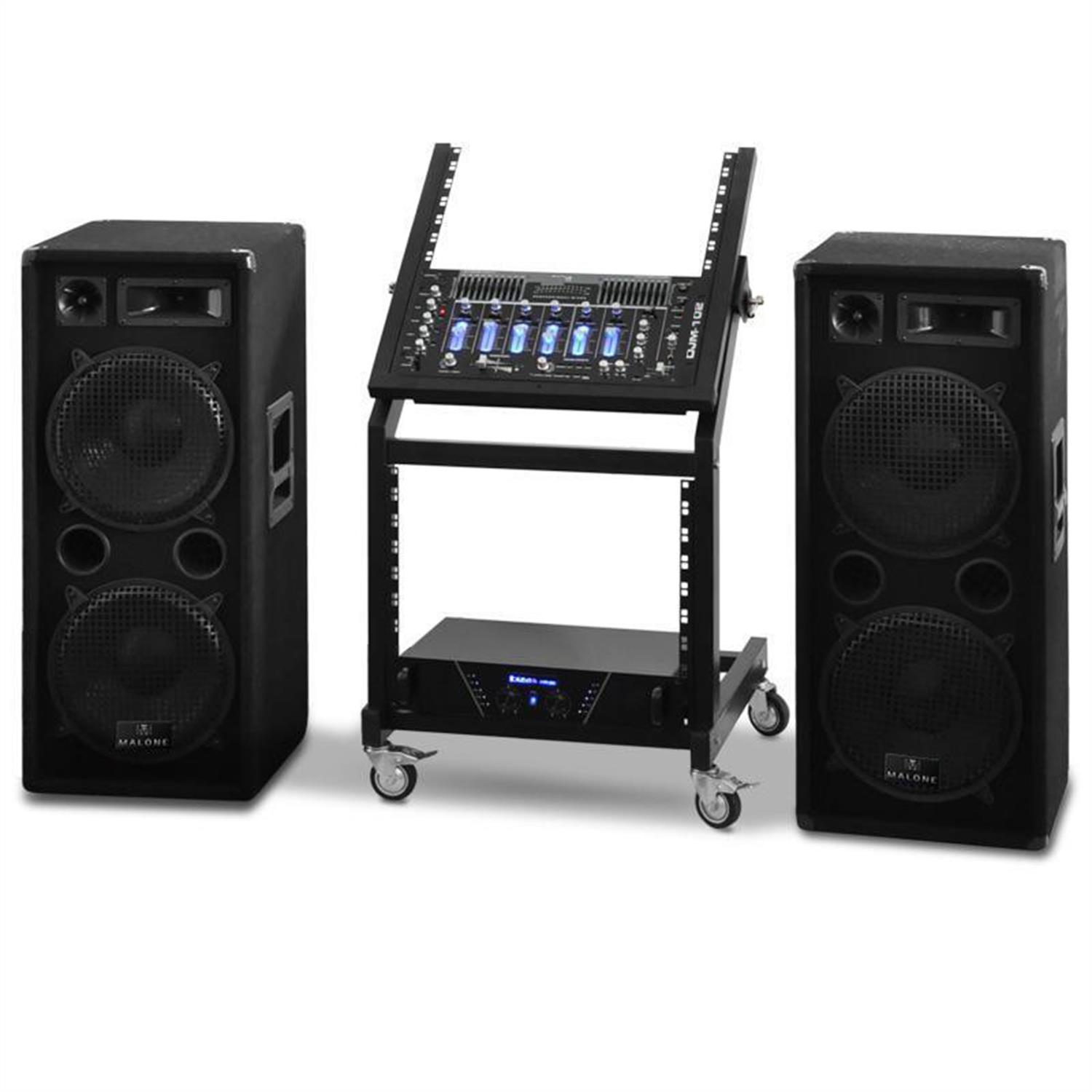 SISTEMA SONIDO PA ALTAVOCES 1000W POTENCIA AMPILIFICADOR AUDIO MESA MEZCLAS RACK