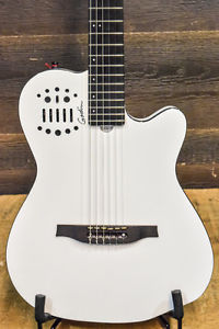 Godin Multiac ACS SA White "SF" Nylon Electric Classical Guitar w/ Bag #15024130