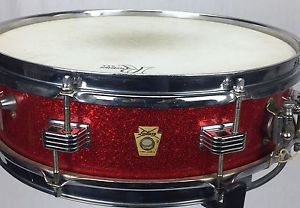 VINTAGE LUDWIG 4x14 DOWNBEAT SNARE DRUM RED SPARKLE (PRE-SERIAL 1960-1963)