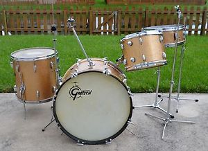 VTG Gretsch 4-Piece Drum Kit w/ Cymbal Stands & Pedals ~ GOLD CHAMPAGNE SPARKLE