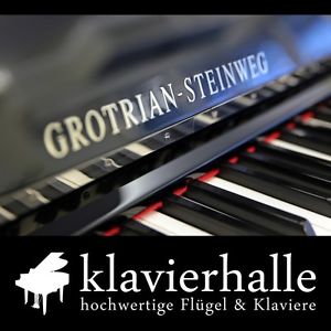 Grotrian-Steinweg Klavier, Designmodell 110, schwarz/Chrom poliert ★ optisch neu