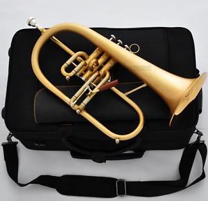 Professional Matt Gold Flugelhorn Gold Brass Trigger Horn 6-1/4'' Bell With Case