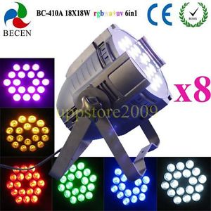8pcs/lot 18x18w 6in1 led par 64 stage light rgbwa uv dj night club dj lighting