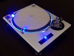 Custom White Technics 1200 MK2 turntable - BLUE HALO & LED's