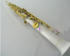 White Professional High-Grade Carving Straight B Flat Brass Soprano Saxophone #