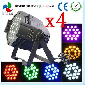 4pcs High Brightness New 18*18W 6in1 RGBAW UV LED Par Can Light 10CH