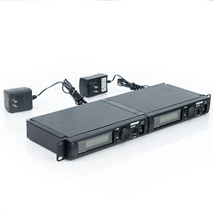 2x Shure ULXP4 554-590MHz-J1 Wireless Receivers w/ AC Adapters in Rack w/ Ears