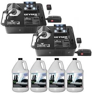 (2) Chauvet DJ Geyser P6 Pyrotechnic-like Vertical Fog Machines w Fluid & Cases