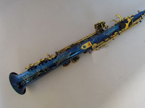 Blue Professional High-Grade Carving Straight B Flat Brass Soprano Saxophone #