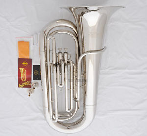 Professional Silver Nickel Plating Tuba Horn Monel Valve Free 2-Mouth With Case